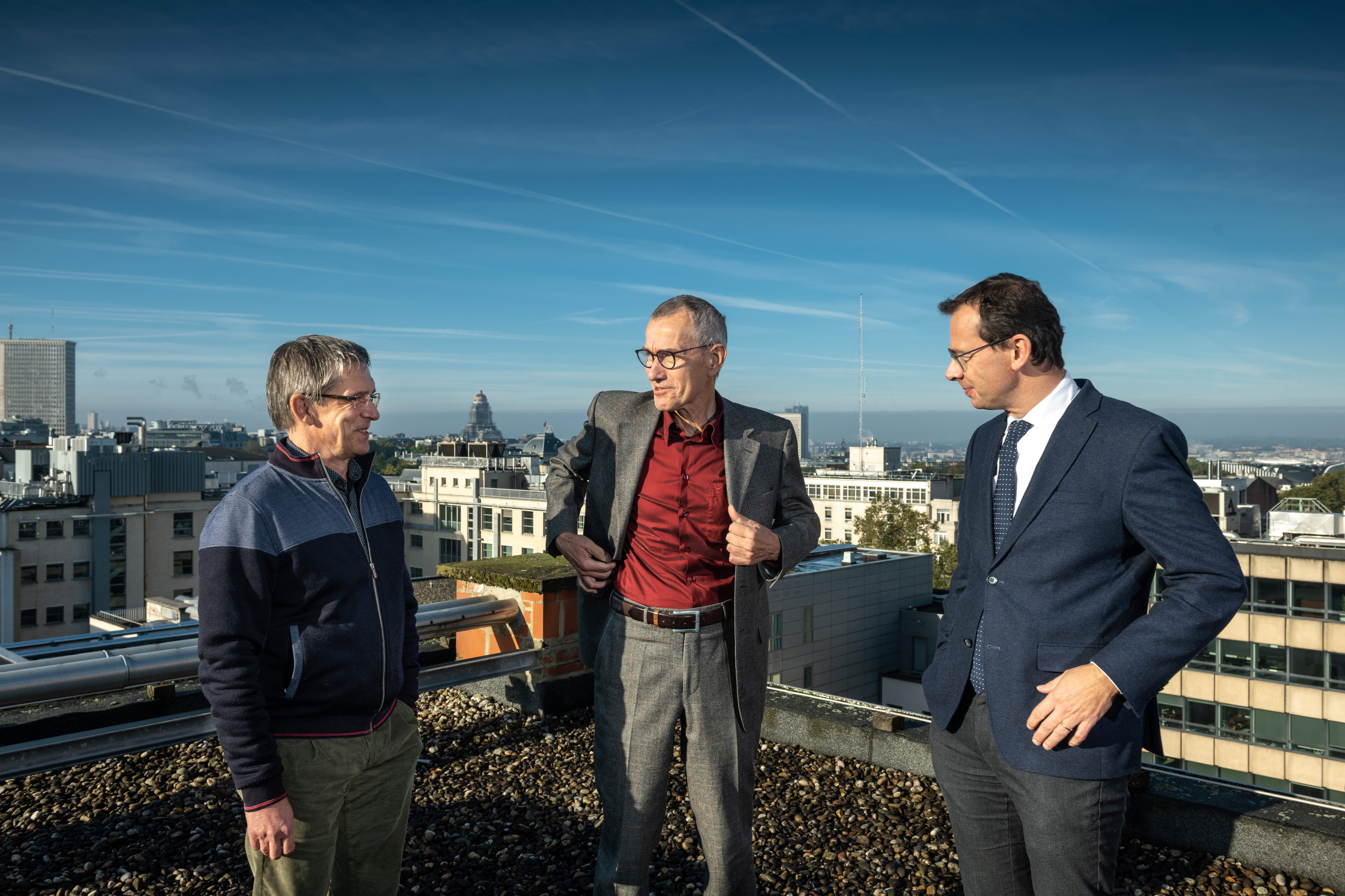 20211007 Brussel Belgie: Interview over zorg met ministers Wouter Beke en Frank Vandenbroucke en Mark Selleslach van ACV. Copyright Bart Dewaele